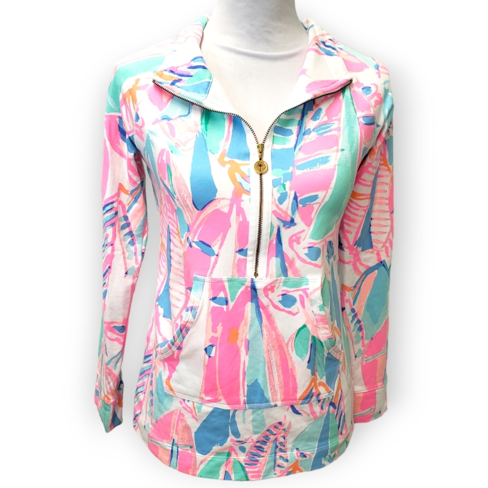 Lilly Pulitzer Out To Sea Pink Blue Skipper Popover Sweatshirt Jacket XS